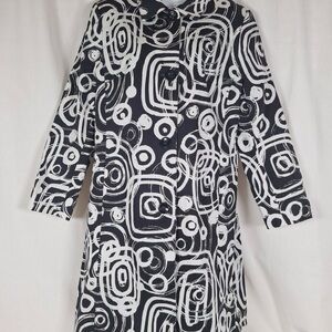 Tribal Retro Black and White Geometric Trench Coat